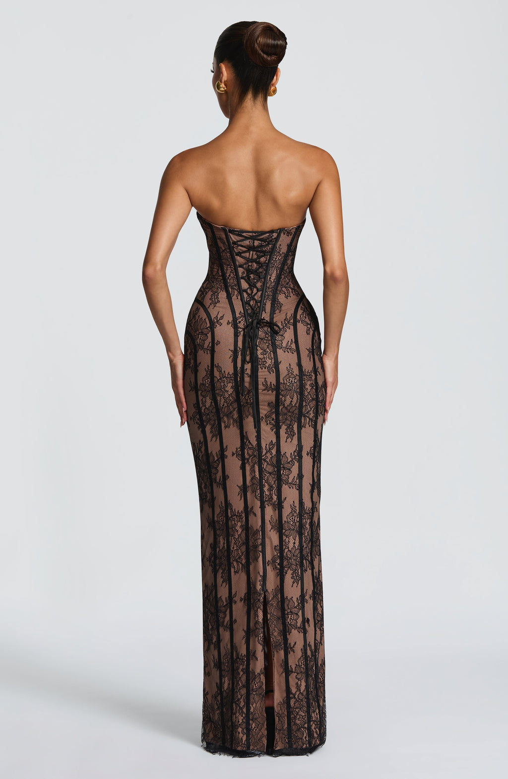Elysia | Strapless Maxi Dress for Women - Black Floral Lace Corset Lace Up Elegant Fit-Evening Dress-S-Camoufit