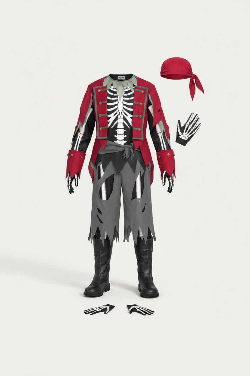 Children's Skeleton Pirate Costume Halloween Fancy Dress Outfit