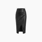 Amélis | Wrapped Midi Skirt for Women - Draped Front Slit Regular Elegant Fit-Women's Skirt-Black-XS-Camoufit