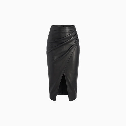 Amélis | Wrapped Midi Skirt for Women - Draped Front Slit Regular Elegant Fit-Women's Skirt-Black-XS-Camoufit