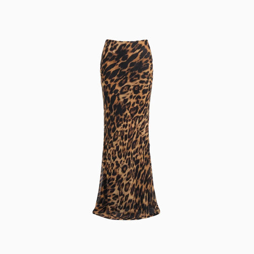 Auraya | Leopard Print Maxi Skirt for Women - Slim Fit Low Rise Bold Flattering Elegant Fit-Women's Skirt-Leopard-XS-Camoufit