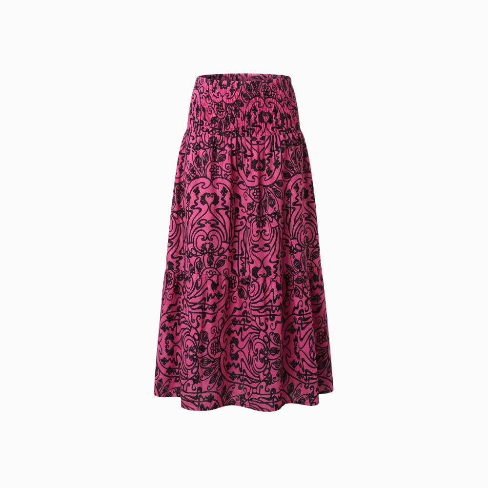 Roséa | Floral Maxi Skirt for Women - Boho Smocked Waist Flowy Printed Summer Elegant Fit-Women's Skirt-Pink-S-Camoufit