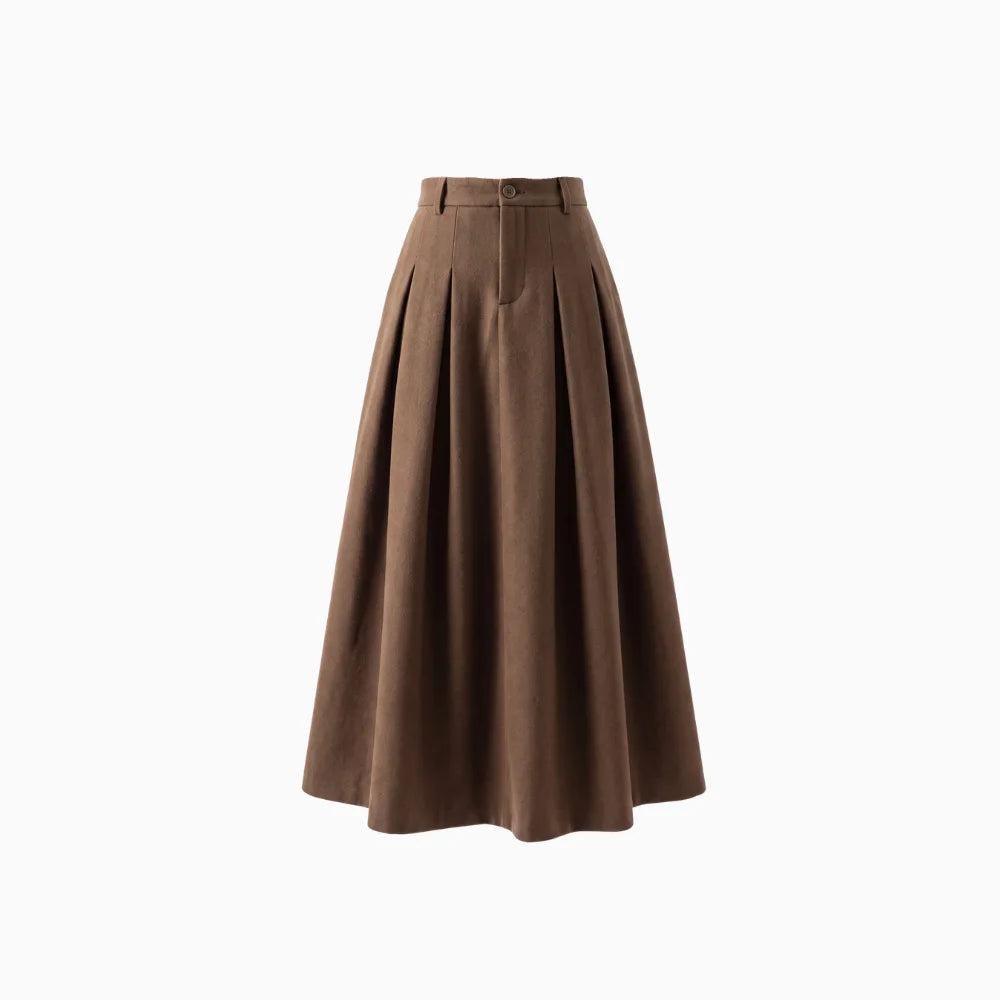 Verisse | A Line Maxi Skirt for Women - Stretch High Waist Pleated Elegant Flowy Fit-Women's Skirt-Coffee-S-Camoufit