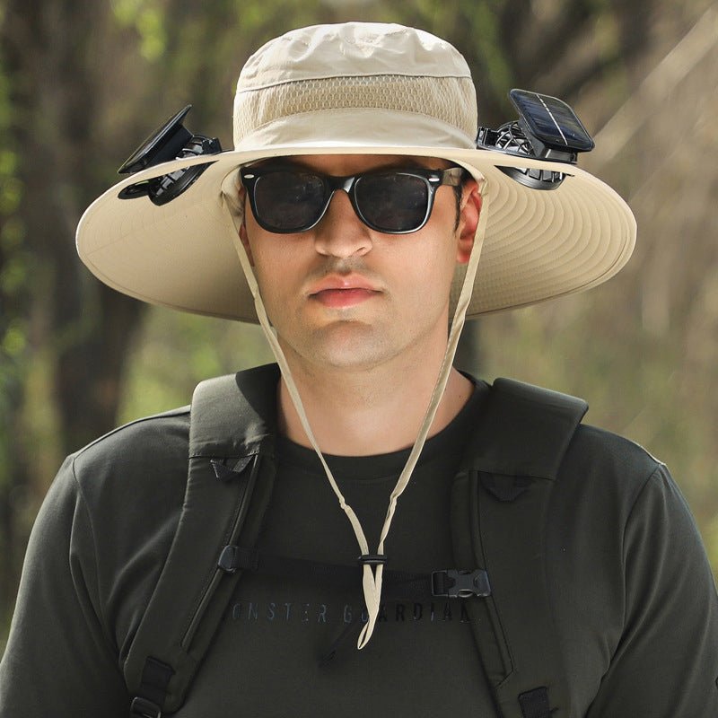 Novaro | Solar-Powered Double Fan Sun Hat - Wide Brim UV Protection Unisex Fit-Hat-Khaki-One Size Fits All-Camoufit