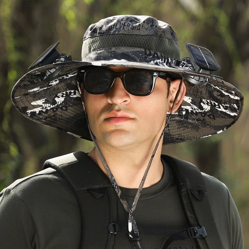 Novaro | Solar-Powered Double Fan Sun Hat - Wide Brim UV Protection Unisex Fit-Hat-Green Splash-One Size Fits All-Camoufit