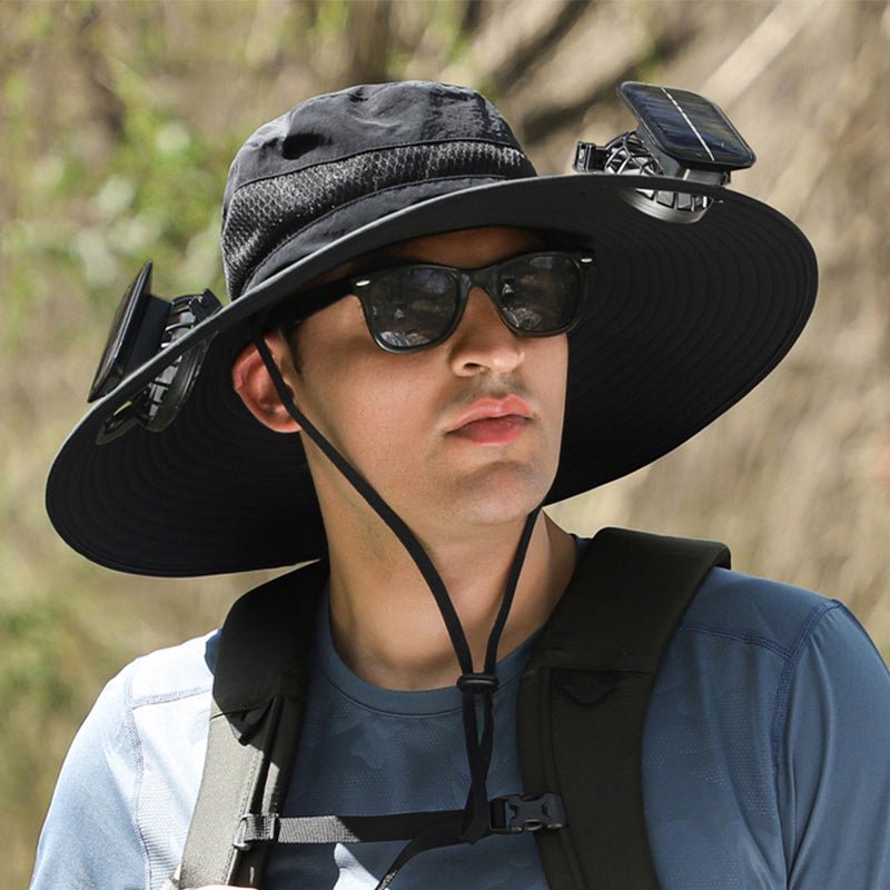 Novaro | Solar-Powered Double Fan Sun Hat - Wide Brim UV Protection Unisex Fit-Hat-Black-One Size Fits All-Camoufit