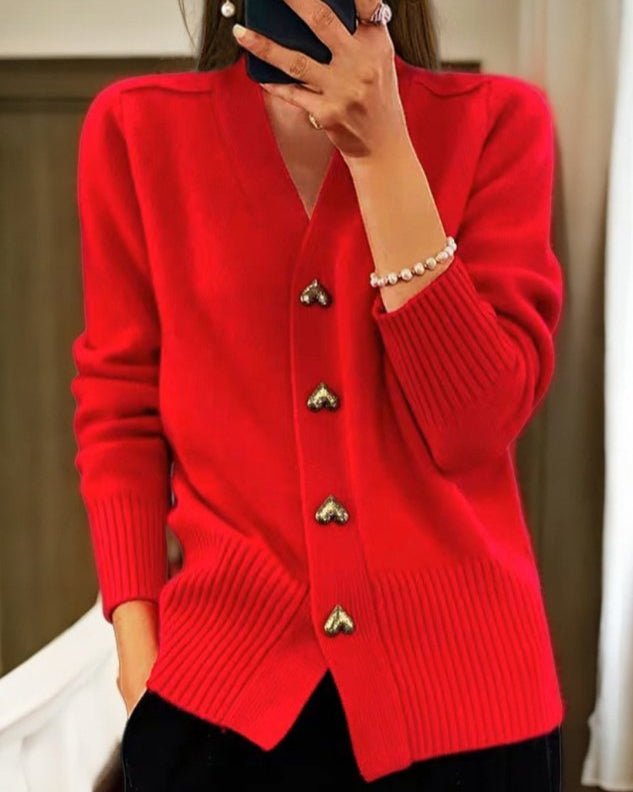 Zahara | Women's V-Neck Cardigan Sweater Red