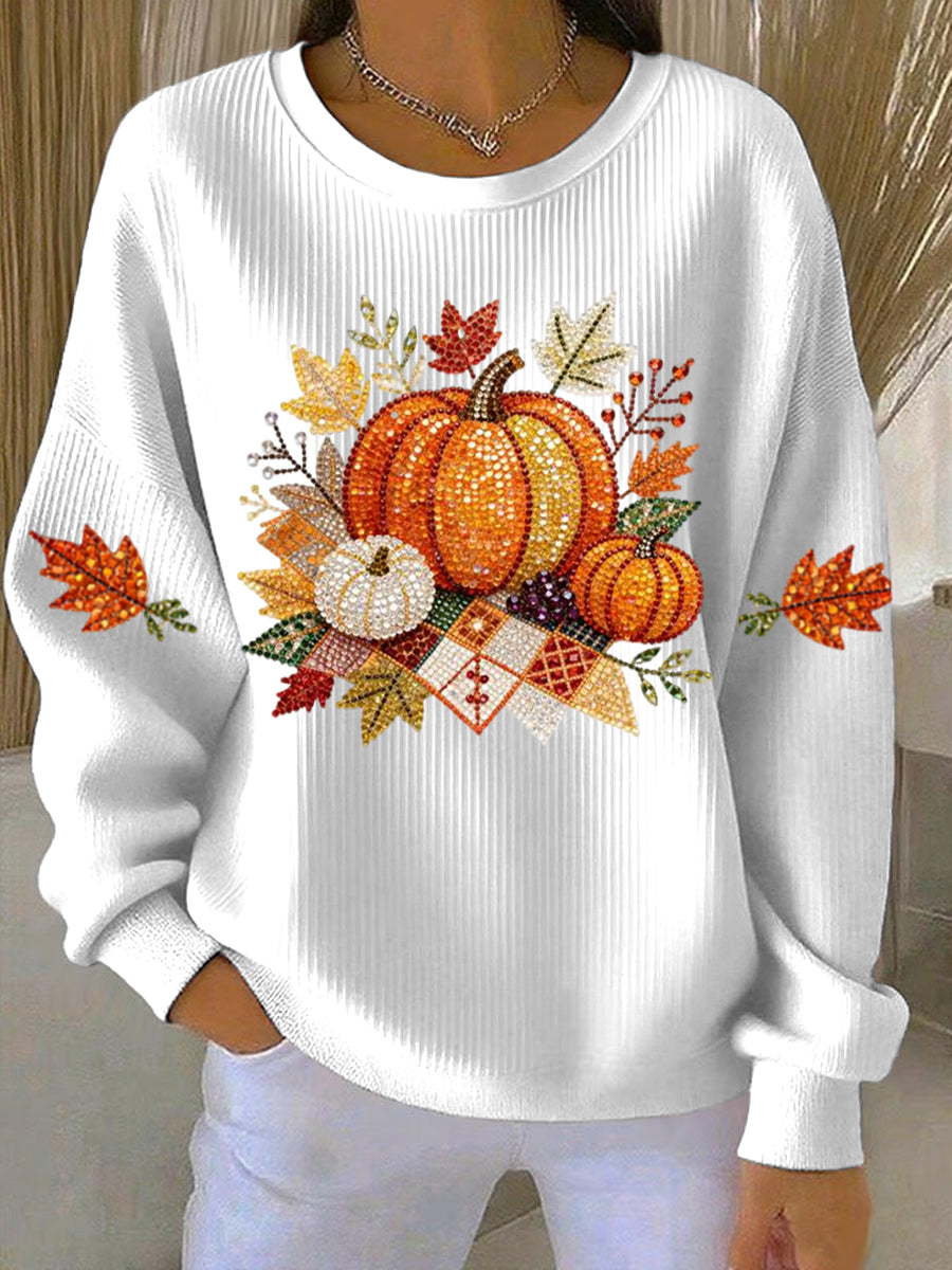 Umami | Women's Pumpkin Graphic Sweatshirt - Fall Halloween Crewneck Pullover