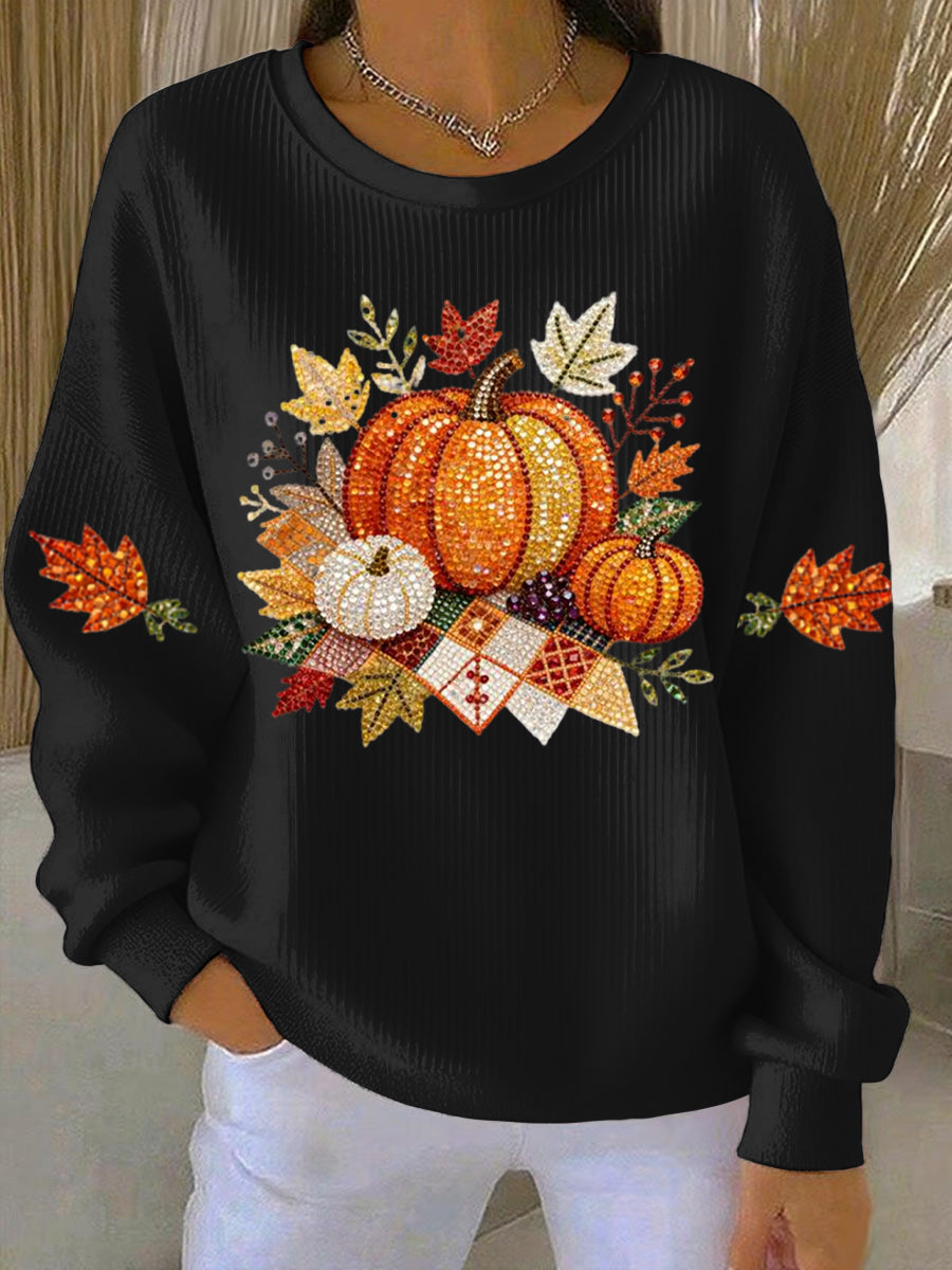 Umami | Women's Pumpkin Graphic Sweatshirt - Fall Halloween Crewneck Pullover