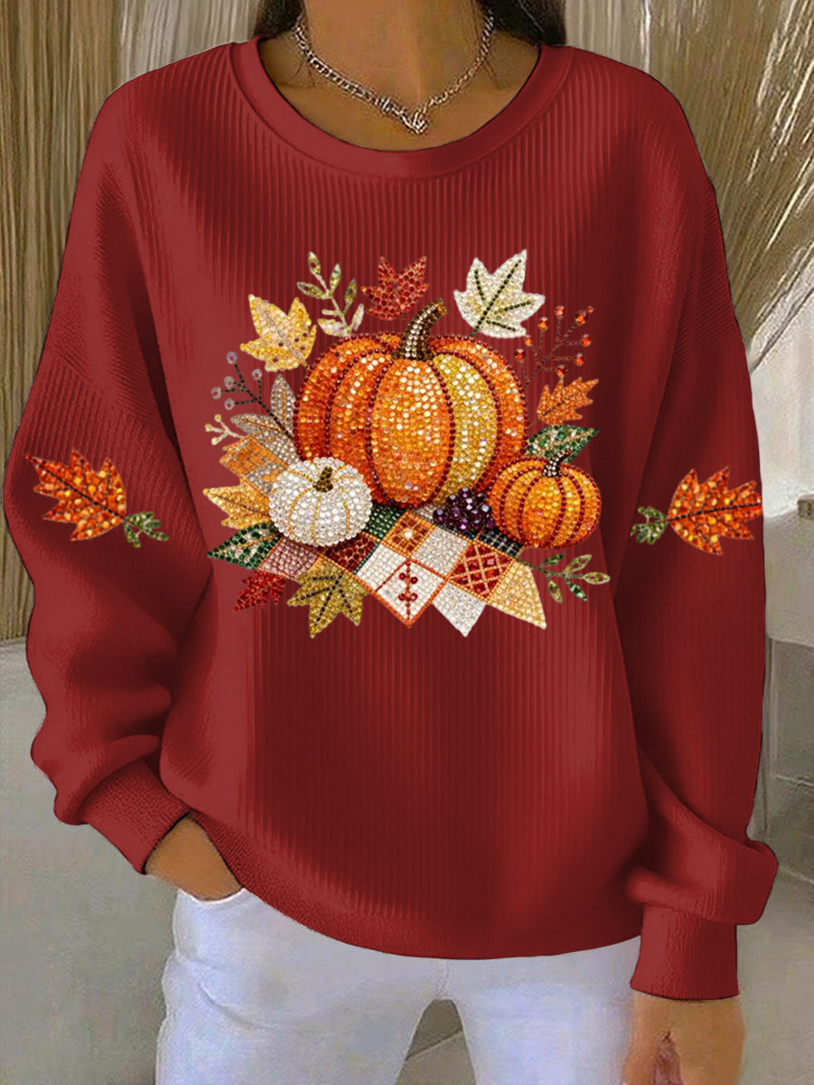 Umami | Women's Pumpkin Graphic Sweatshirt - Fall Halloween Crewneck Pullover