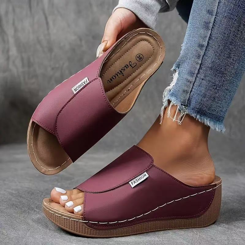 Fiora | Wedge Slide Sandals for Women - Open Toe Platform Wide Strap Regular Summer Fit-Women's Sandals-Purple-3-Camoufit