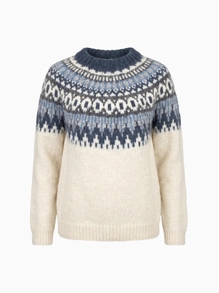 Freya | Norwegian Knit Sweater Women Crew Neck Long Sleeve-Women's Knitted Sweater-White-S-Camoufit