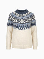 Freya | Norwegian Knit Sweater Women Crew Neck Long Sleeve-Women's Knitted Sweater-White-S-Camoufit