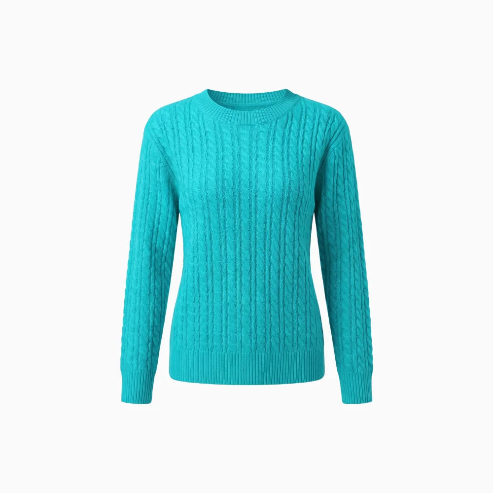 Aloura | Women's Cable Knit Jumper Long Sleeve Relaxed Fit Ribbed Hem Cosy Pullover Sweater-Women's Sweater-Pink-S-Camoufit