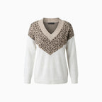 Avenza | Women's V-Neck Colour Block Jumper Chevron Pattern Relaxed Fit Ribbed Trim Cosy Pullover-Women's Sweater-Khaki-S-Camoufit