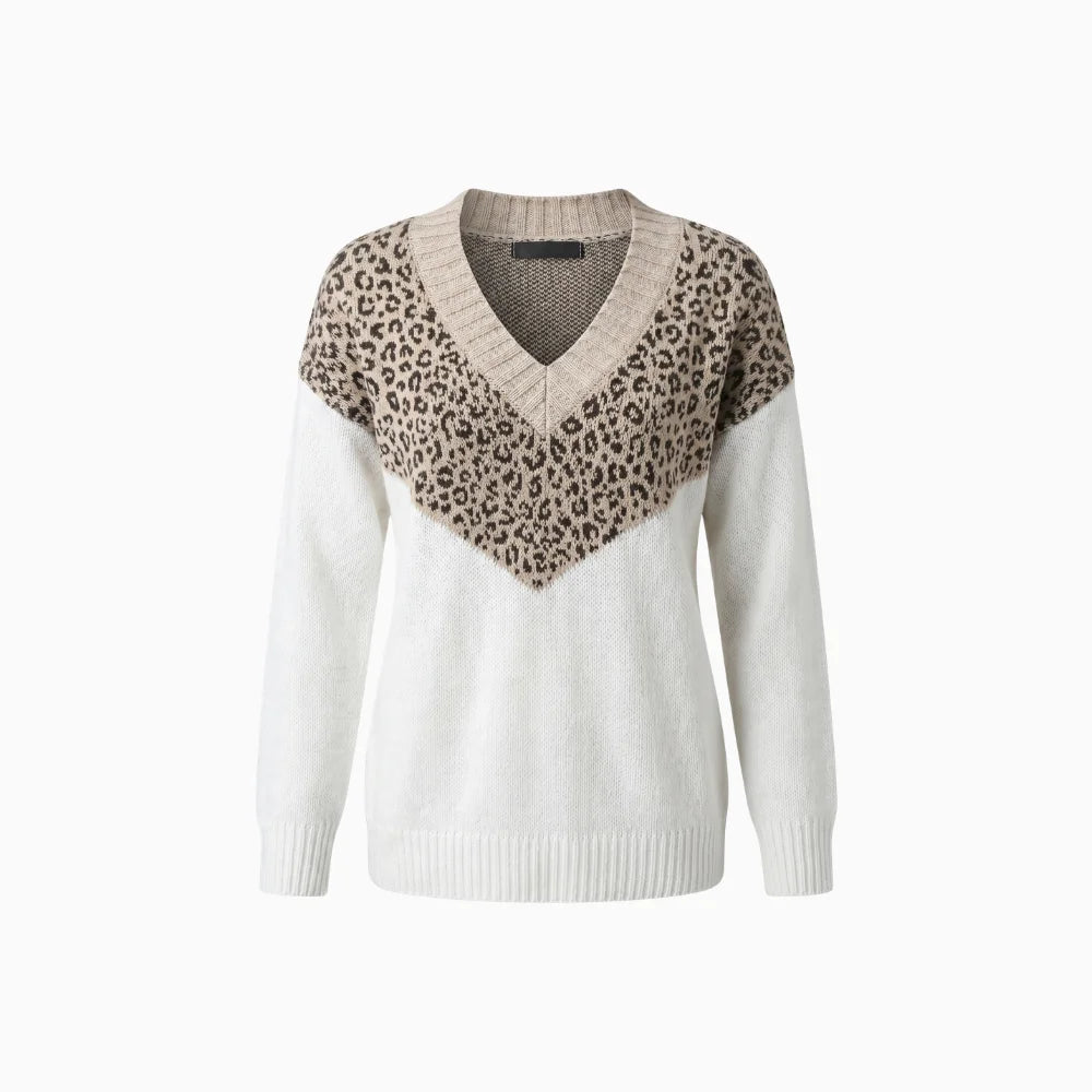 Avenza | Women's V-Neck Colour Block Jumper Chevron Pattern Relaxed Fit Ribbed Trim Cosy Pullover-Women's Sweater-Khaki-S-Camoufit