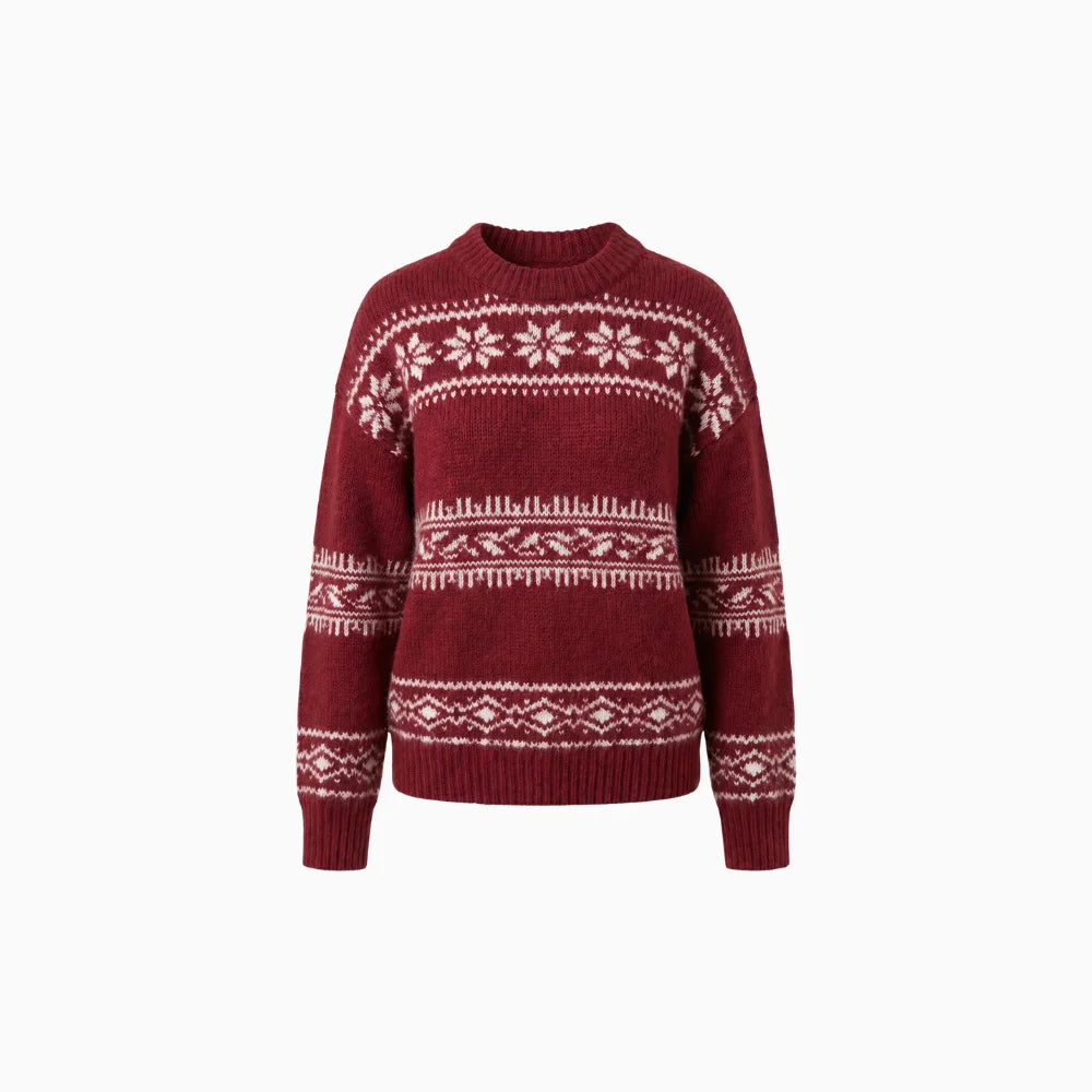 Sorelli | Women's Fair Isle Jumper Relaxed Fit Long Sleeve Patterned Nordic Cosy Knit Pullover-Women's Sweater-Red-S-Camoufit