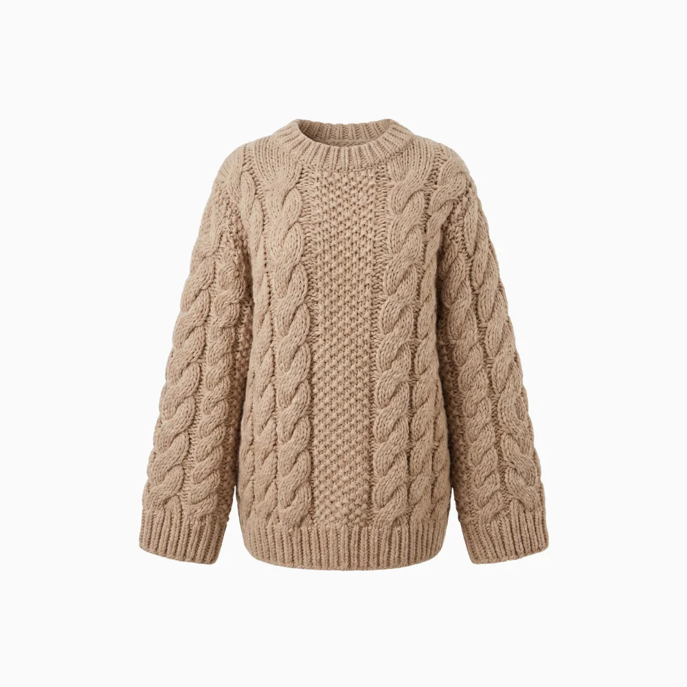 Verisse | Women's Chunky Cosy Jumper Oversized Soft Knit Drop Shoulder Relaxed Fit Pullover-Women's Sweater-Khaki-S-