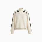 Velina | Women's Relaxed Knit Turtleneck Skivvy Jumper Ribbed Contrast Piping Cosy Pullover-Women's Sweater-Brown-XS-