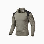 Elvano | Combat Shirt for Men - Long Sleeve Mesh Vent Zip Guard Nylon Stretch Tactical Fit-Tactical Top-Khaki-M-Camoufit