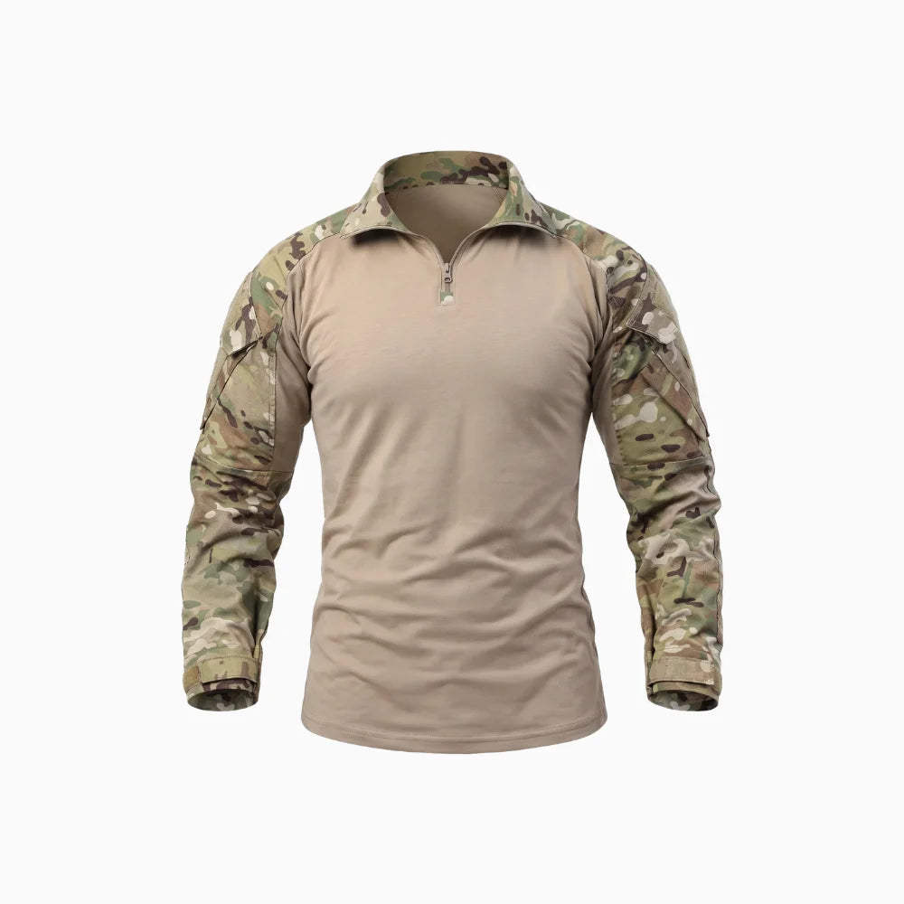 Salvio | Combat Shirt for Men - Camo Long Sleeve Arm Pocket Elbow Pad Rip Stop Tactical Fit-Tactical Top-S-Camoufit