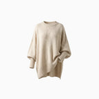 Sélora | Women's Oversized Drape Knit Jumper Soft Relaxed Fit Casual Cosy Pullover Sweater-Women's Knitted Sweater-Beige-XS-