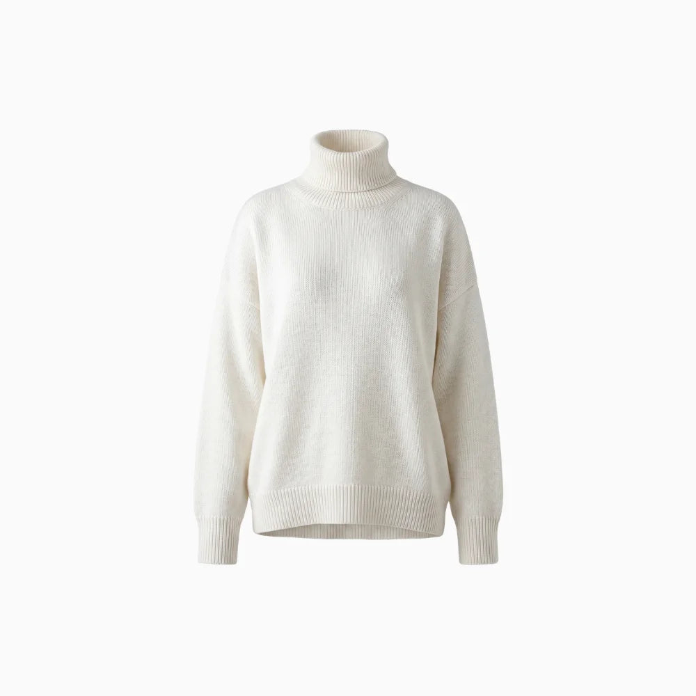 Yavina | Women's Oversized Roll Neck Skivvy Jumper Drop Shoulder Ribbed Knit Cosy Pullover-Women's Sweater-White-S-
