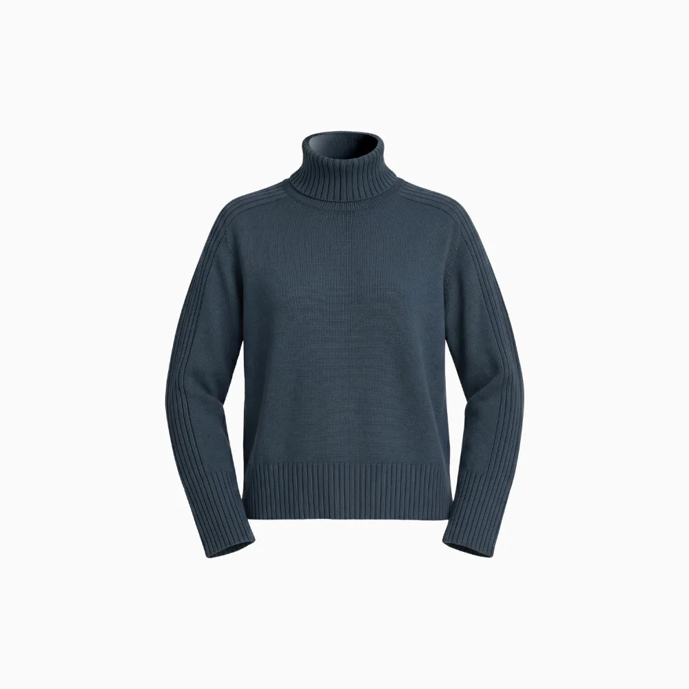 Mireya | Women's Ribbed Mock Neck Skivvy Jumper Chunky Knit Relaxed Fit Cosy Pullover Sweater-Women's Sweater-Navy-XS-