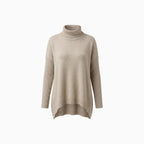 Vessia | Women's Oversized Turtleneck Skivvy Jumper Asymmetrical Hem Ribbed Sleeves Cosy Pullover-Women's Knitted Sweater-Beige-S-