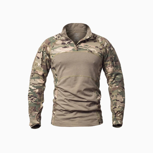 Alvian | Tactical Combat Shirt for Men - Long Sleeve Zip Elbow Padded Cotton Flexible Fit-Tactical Top-Camouflage-S-Camoufit