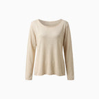 Roséa | Women's Lightweight Pullover Jumper Soft Relaxed Fit Round Neck Cosy Casual Sweater-Women's Long Sleeve Tops-Beige-S-