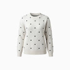 Bellune | Women's Polka Dot Jumper Relaxed Fit Crew Neck Long Sleeve Playful Cosy Knit Pullover-Women's Sweater-White-S-Camoufit
