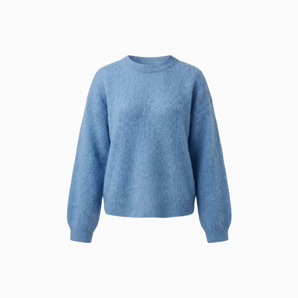 Calyra | Women's Oversized Wool Jumper Soft Fluffy Knit Relaxed Fit Cosy Ribbed Pullover-Women's Sweater-Blue-XS-