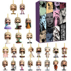 Pop star charm advent calendar with hanging 2D character figures and purple-themed box