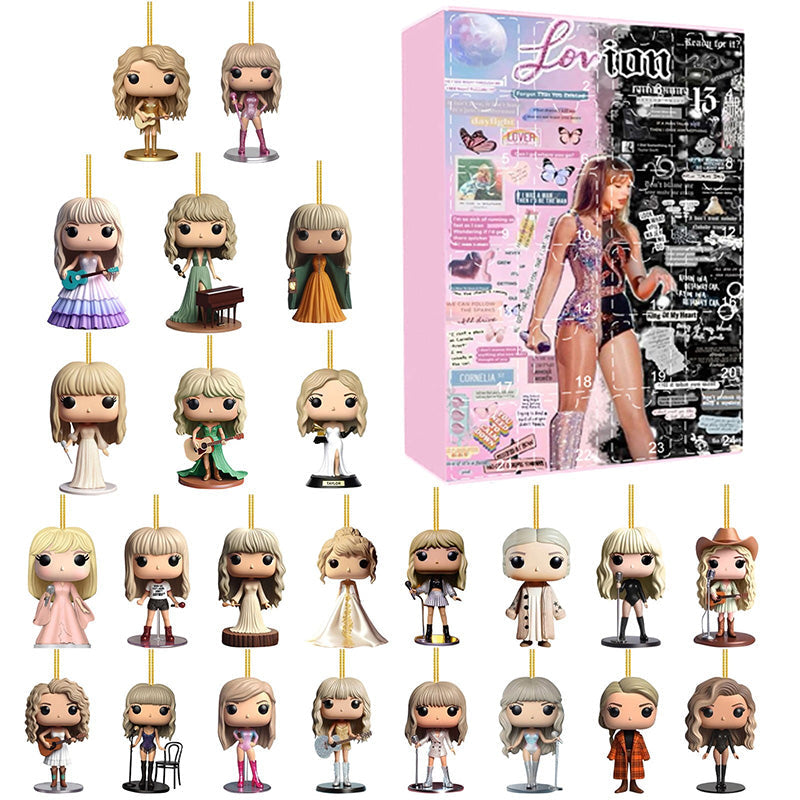 Pop star charm advent calendar with hanging 2D character figures and colorful box