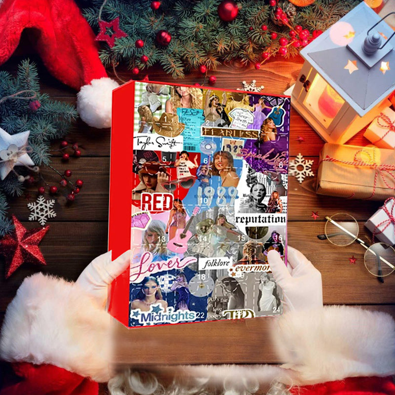 Opened pop star charm advent calendar with numbered slots and illustrated cover