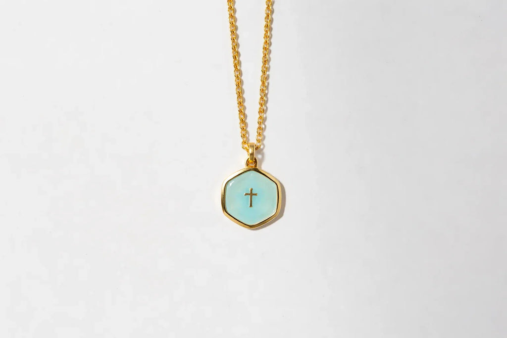 Elyvia | Cross Pendant Necklace for Women - Gold Enamel Minimalist Elegant Fit-Necklaces-Ethereal Blue-Gold-plated-Camoufit