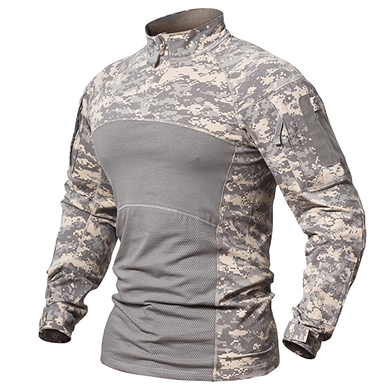 Alvian | Tactical Combat Shirt for Men - Long Sleeve Zip Elbow Padded Cotton Flexible Fit-Tactical Top-Grey-S-Camoufit