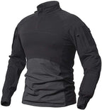 Alvian | Tactical Combat Shirt for Men - Long Sleeve Zip Elbow Padded Cotton Flexible Fit-Tactical Top-Black-S-Camoufit