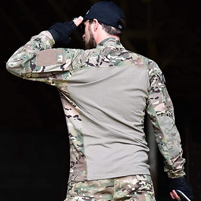 Alvian | Tactical Combat Shirt for Men - Long Sleeve Zip Elbow Padded Cotton Flexible Fit-Tactical Top-Camouflage-S-Camoufit