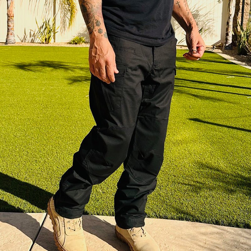 Santor | Tactical Pants for Men - Waterproof Rip Stop Cotton Blend 9 Pocket Cargo Combat Fit-Tactical Pants-Black-28W/32L-Camoufit