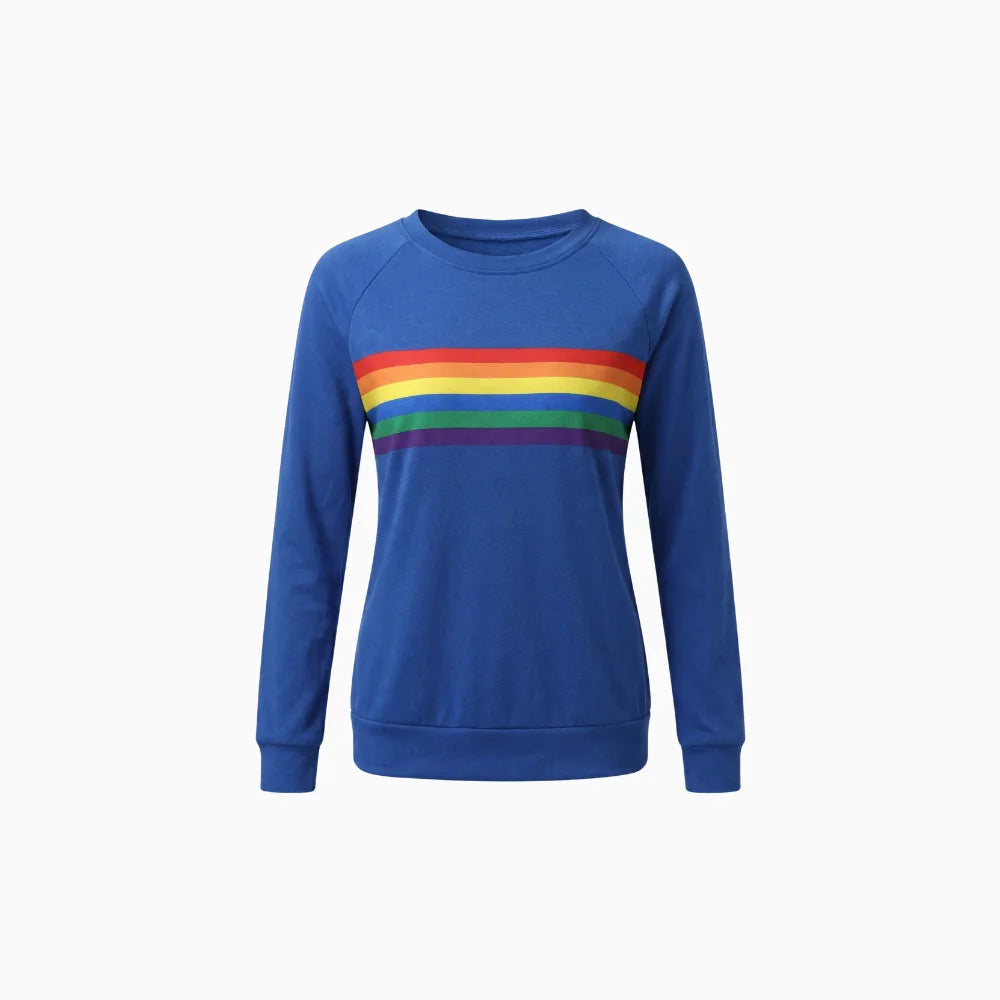 Lunaria | Rainbow Stripe Sweatshirt for Women – Knit Relaxed Fit-Women's Sweater-Blue-S-Camoufit