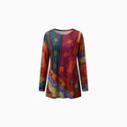 Fiora | Ethnic Print Long Sleeve Top for Women – Relaxed Bohemian Fit-Women's Long Sleeve Tops-Red-S-Camoufit