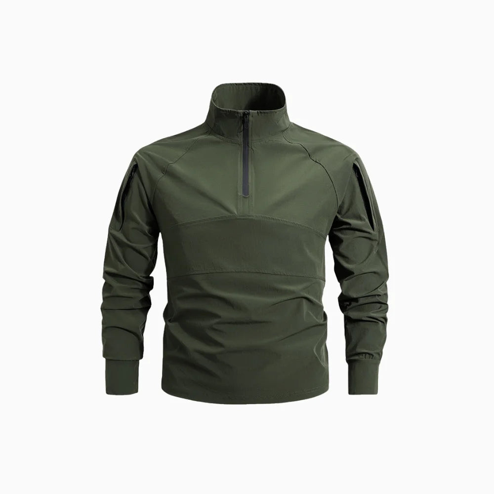 Morano | Combat Shirt for Men - 1/4 Zip Mock Neck Long Sleeve Stretch Quick Dry Athletic Fit-Tactical Top-Army Green-M-Camoufit