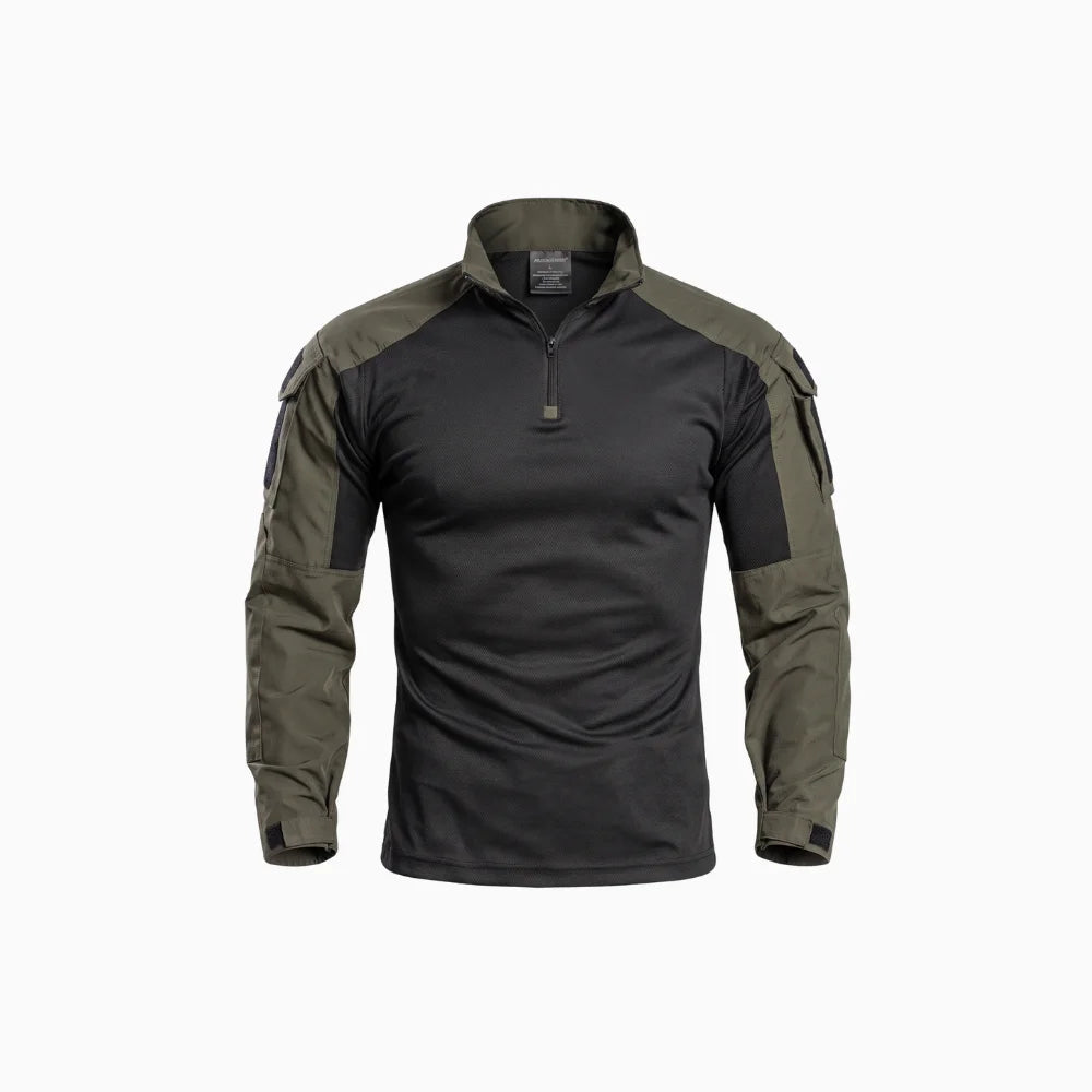 Ravello | Tactical Combat Shirt for Men - Quarter Zip Long Sleeve Sleeve Pocket Stretch Fit-Tactical Top-Black-S-Camoufit