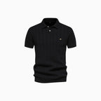 Corenzo | Knit Polo Shirt for Men - Short Sleeve Textured Ribbed Cuff Regular Everyday Fit-Polo Shirt-Black-S-Camoufit