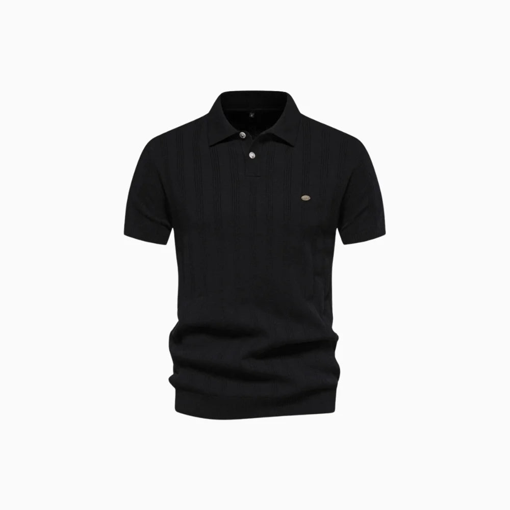 Corenzo | Knit Polo Shirt for Men - Short Sleeve Textured Ribbed Cuff Regular Everyday Fit-Polo Shirt-Black-S-Camoufit