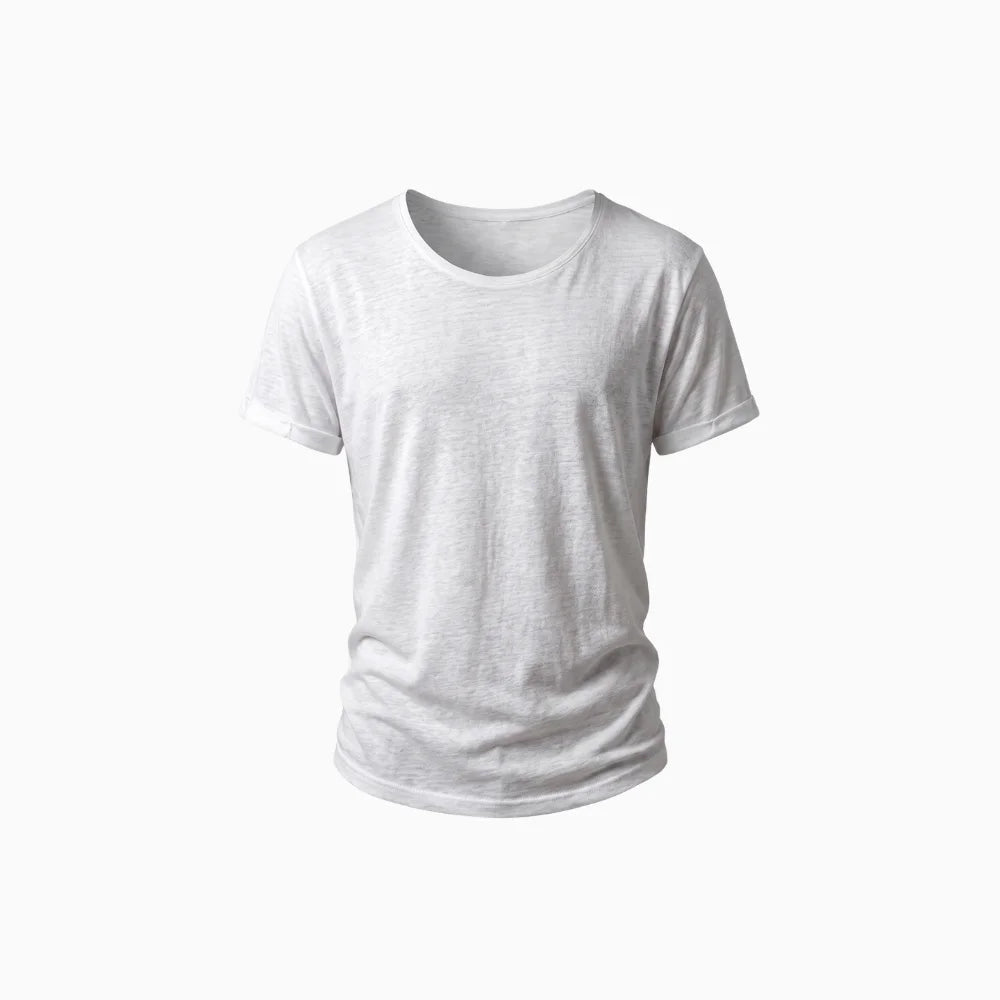 Elvio | Round Neck T Shirt for Men - Short Sleeve Cotton Relaxed Casual Everyday Fit-Men's T-shirt-White-XS-Camoufit