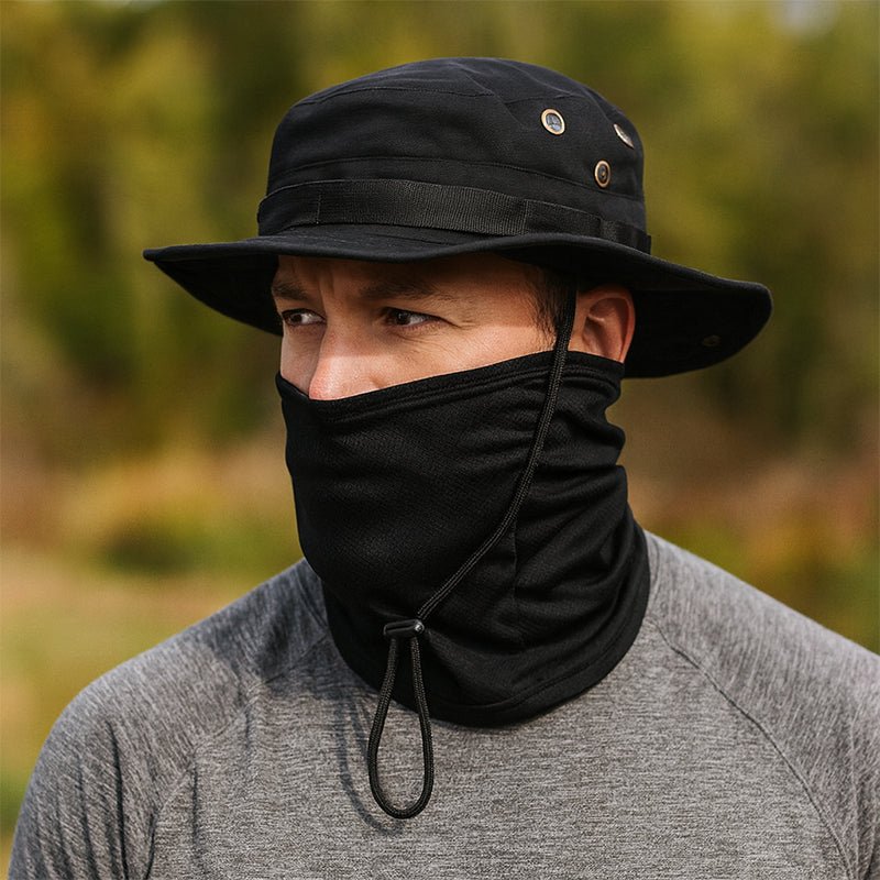 Veyron | UV Protection Boonie Hat with Balaclava - Wide Brim Fishing Hiking Hunting Hat-Hat-Black-Camoufit