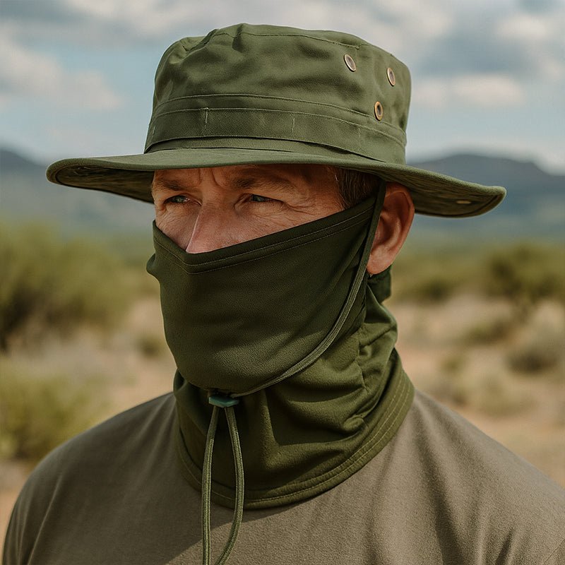 Veyron | UV Protection Boonie Hat with Balaclava - Wide Brim Fishing Hiking Hunting Hat-Hat-Black-Camoufit
